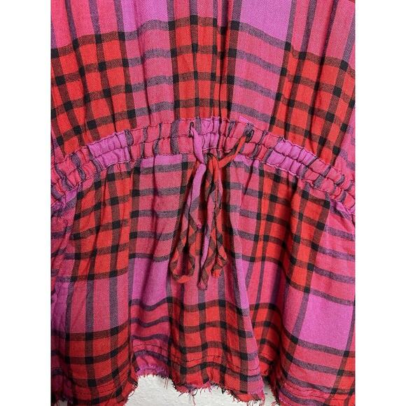 Free People Pacific Dawn Plaid Wool Blend Shirt Drawstring Waist Snap Front Med - Picture 4 of 10